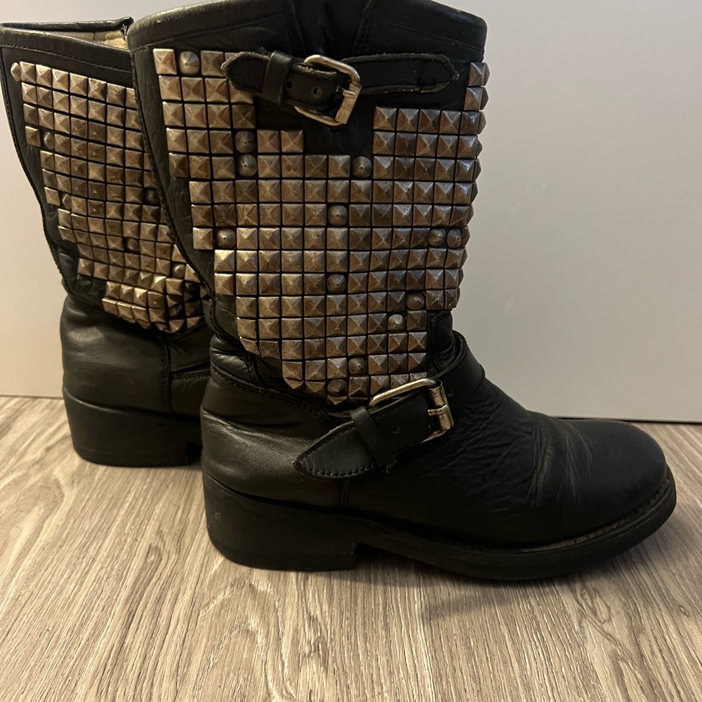 Ash Black and Silver Studded Combat Boots
